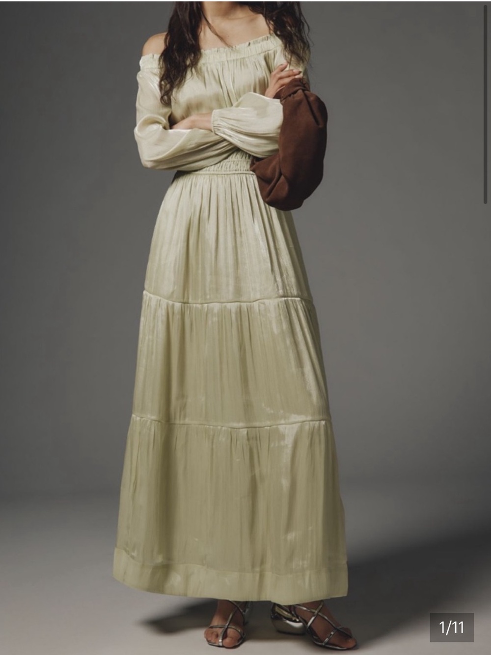 Anthropologie Light Cream Tiered Maxi Skirt